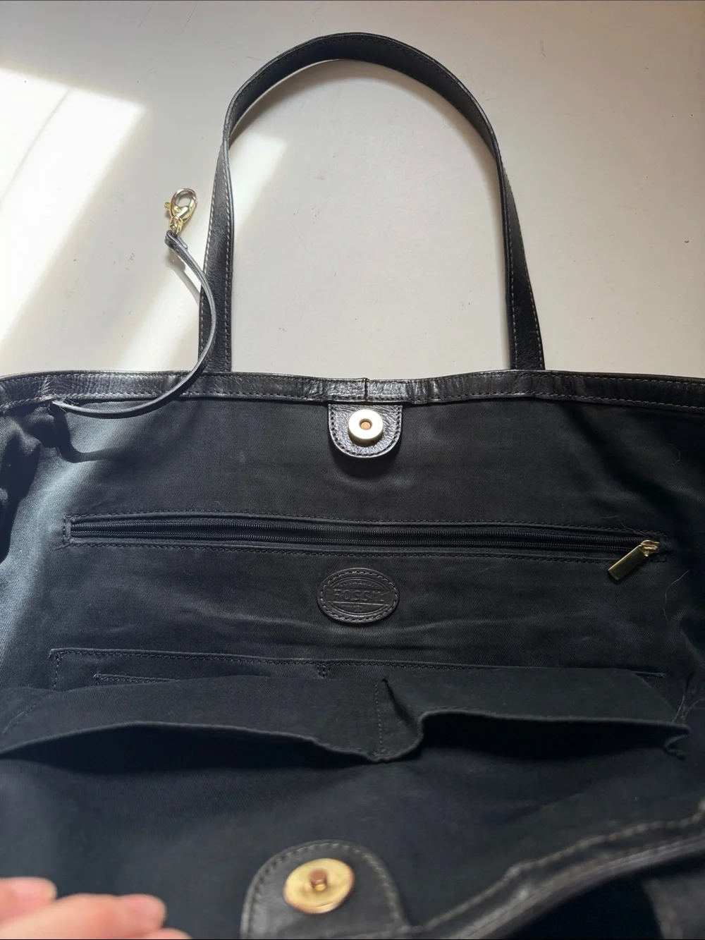 Vintage Fossil Black Leather Tote